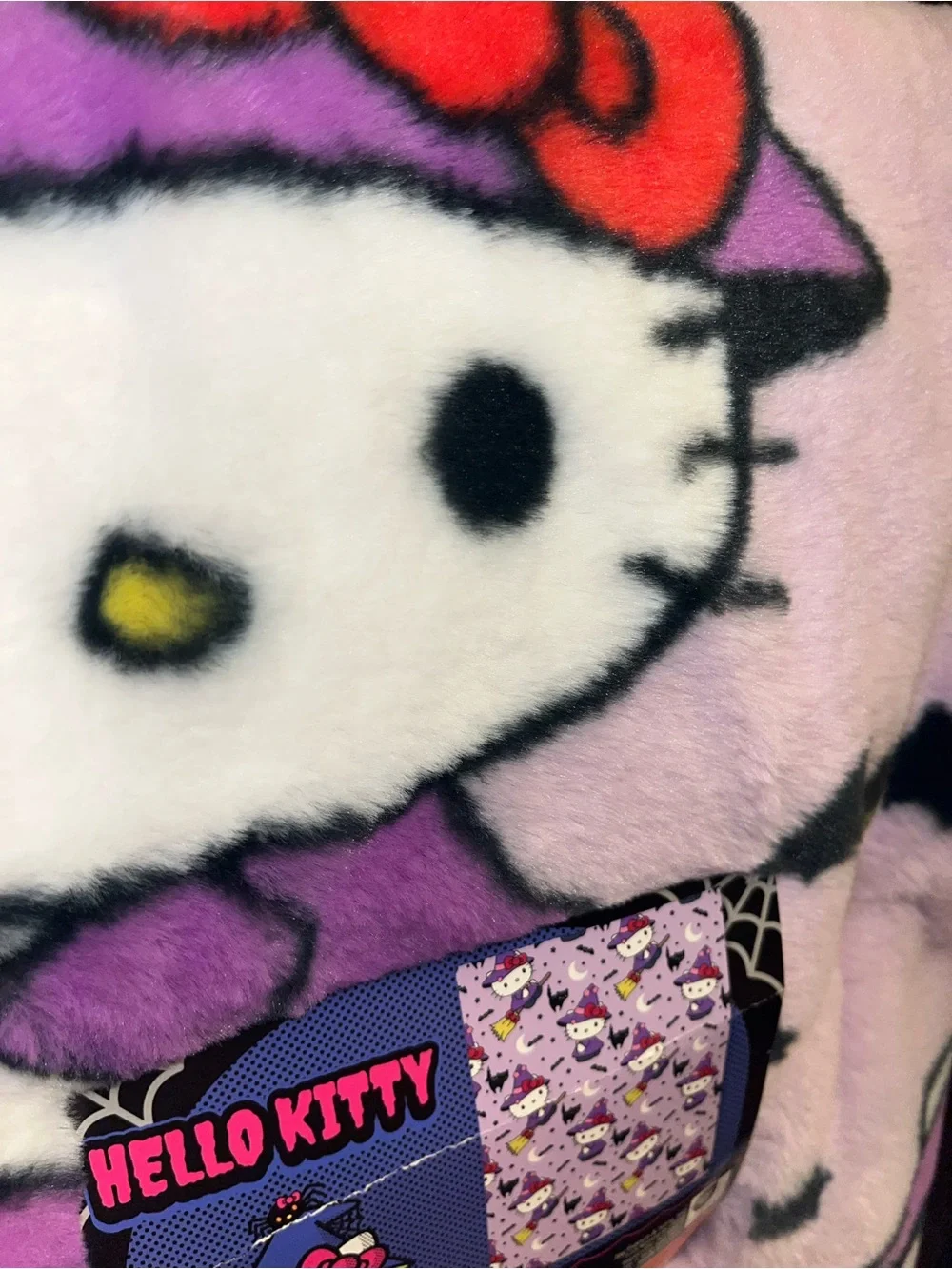 Sanrio Hello Kitty Purple Lavender Witch Halloween Faux Rabbit Fur Throw Blanket